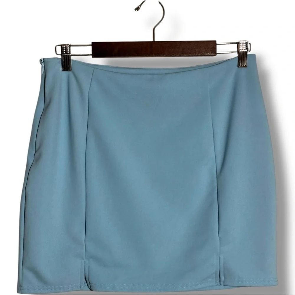 SHEIN Light Blue A-line Pencil Bodycon High Waisted Mini Skirt with Slit